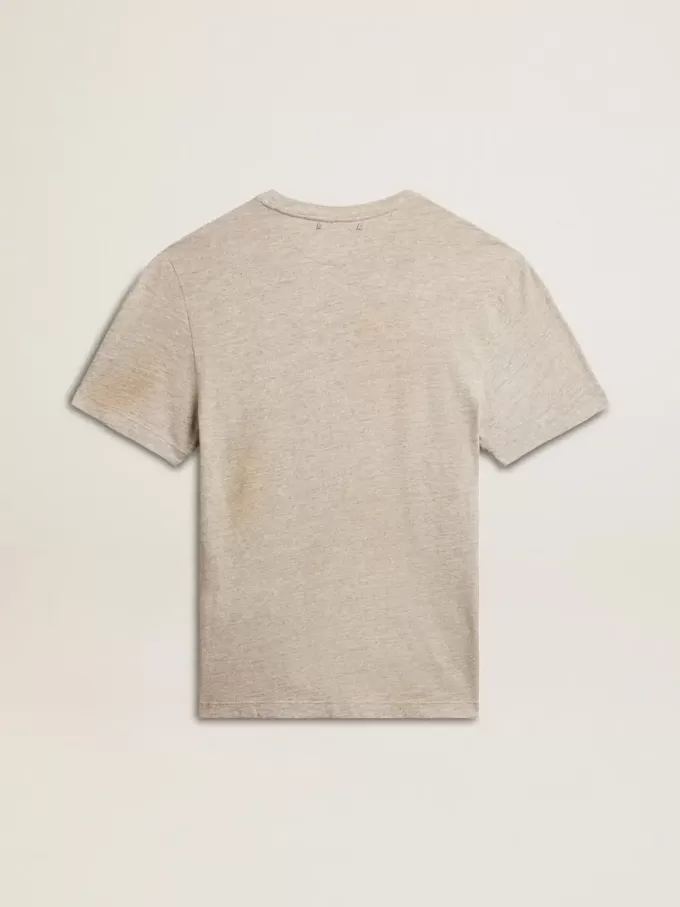 Camiseta gris de algodón para hombre con estampado vintage en la parte delantera