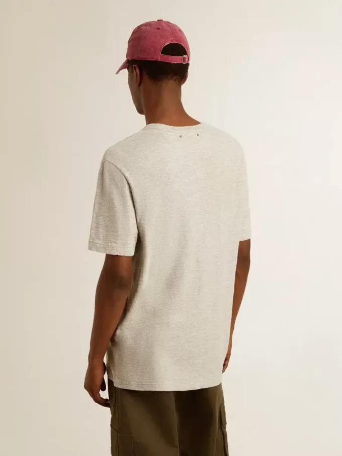 Camiseta gris de algodón para hombre con estampado vintage en la parte delantera