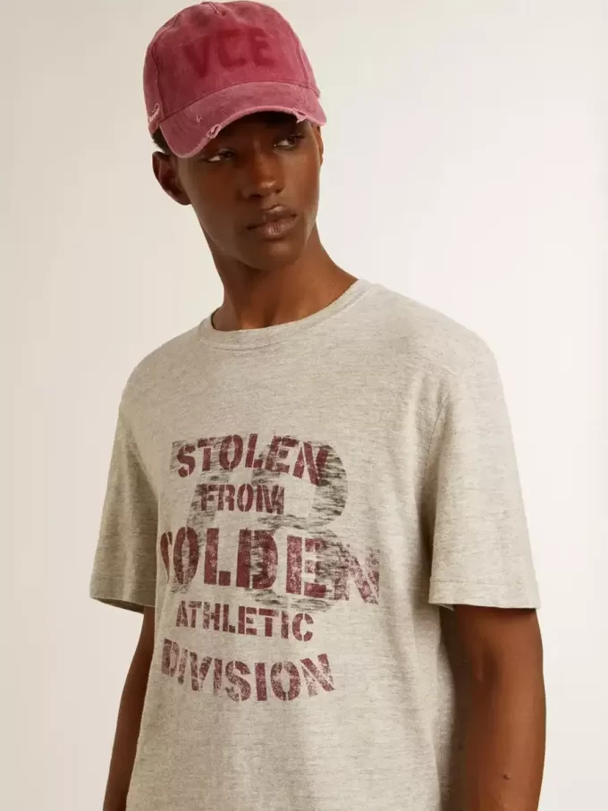 Camiseta gris de algodón para hombre con estampado vintage en la parte delantera