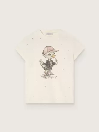 Camiseta Journey para niña en jersey de algodón blanco con estampado digital de la mascota y apliques de cristal