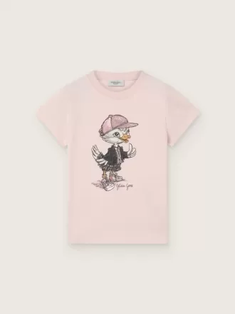 Camiseta Journey para niña en jersey de algodón rosa con estampado digital de la mascota