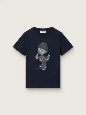 Camiseta Journey para niño en jersey de algodón azul con estampado digital de la mascota