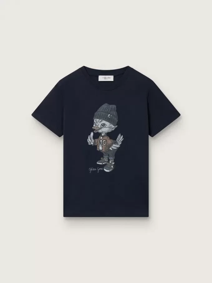 Camiseta Journey para niño en jersey de algodón azul con estampado digital de la mascota