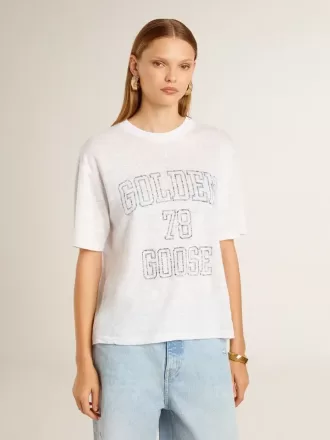 Camiseta ligera de lino blanco con estampado para mujer