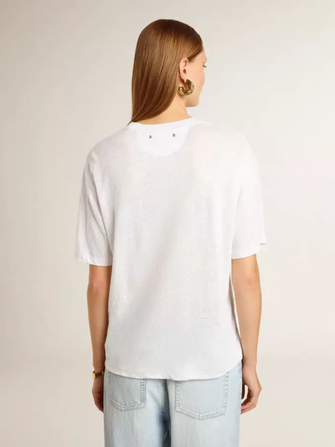 Camiseta ligera de lino blanco con estampado para mujer