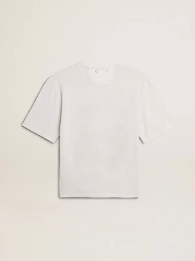 Camiseta ligera de lino blanco con estampado para mujer