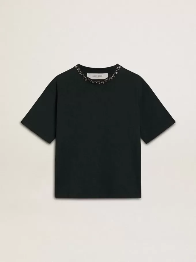 Camiseta negra con cristales para mujer