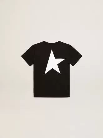 Camiseta negra con logotipo blanco en contraste en la parte delantera y estrella maxi en la espalda