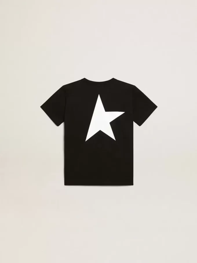Camiseta negra con logotipo blanco en contraste en la parte delantera y estrella maxi en la espalda Camiseta negra con logotipo blanco en contraste en la parte delantera y estrella maxi en la espalda