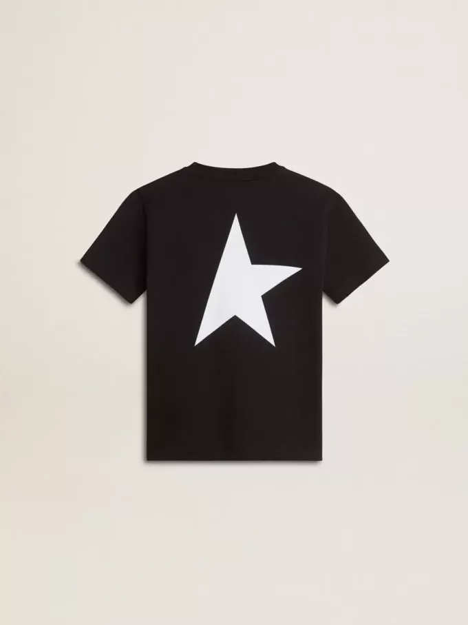 Camiseta negra con logotipo blanco en contraste en la parte delantera y estrella maxi en la espalda Camiseta negra con logotipo blanco en contraste en la parte delantera y estrella maxi en la espalda