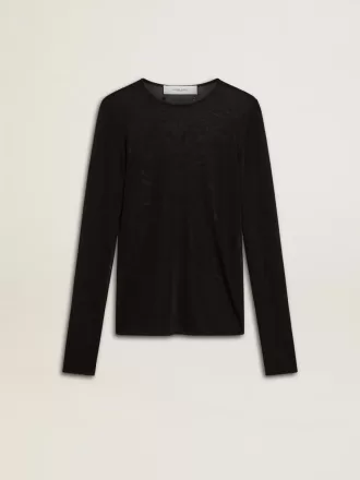 Camiseta negra de cuello redondo para mujer