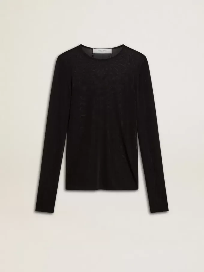 Camiseta negra de cuello redondo para mujer