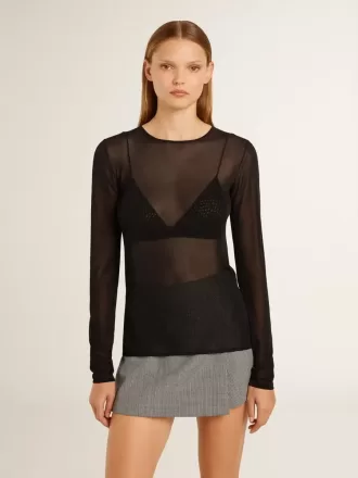 Camiseta negra de cuello redondo para mujer