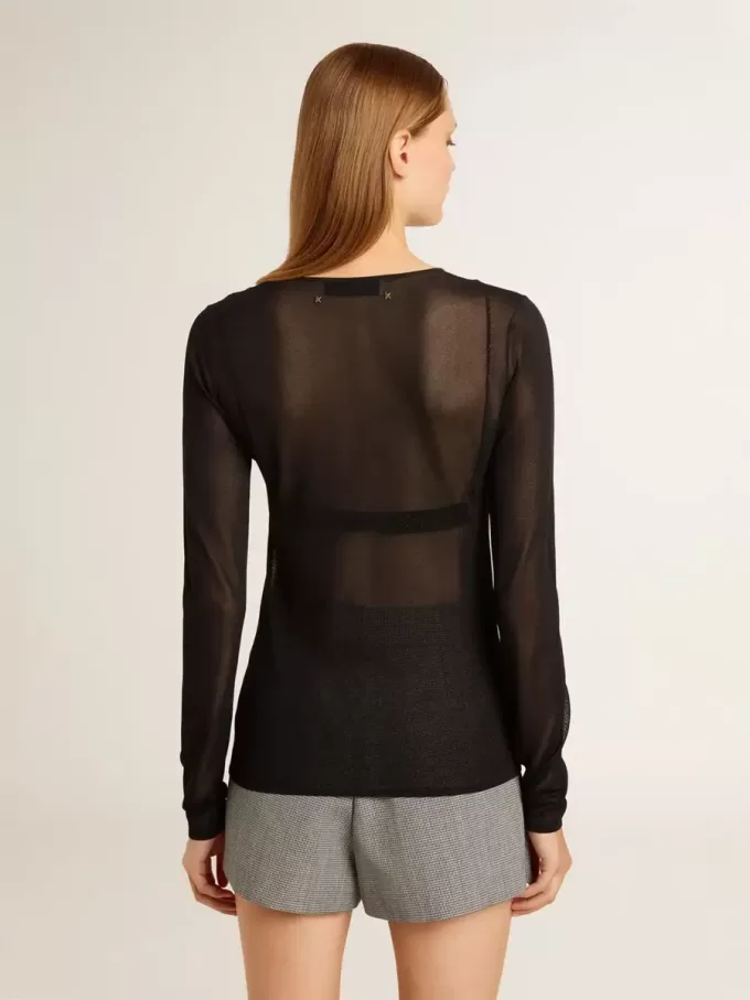 Camiseta negra de cuello redondo para mujer
