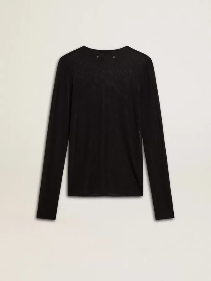 Camiseta negra de cuello redondo para mujer