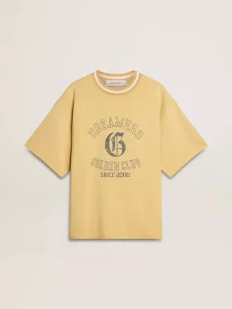 Camiseta oversize de algodón amarilla con estampado azul para hombre