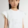 Camiseta para niña con mangas con volantes, letras y bordados Camiseta para niña con mangas con volantes, letras y bordados