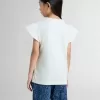 Camiseta para niña con mangas con volantes, letras y bordados Camiseta para niña con mangas con volantes, letras y bordados