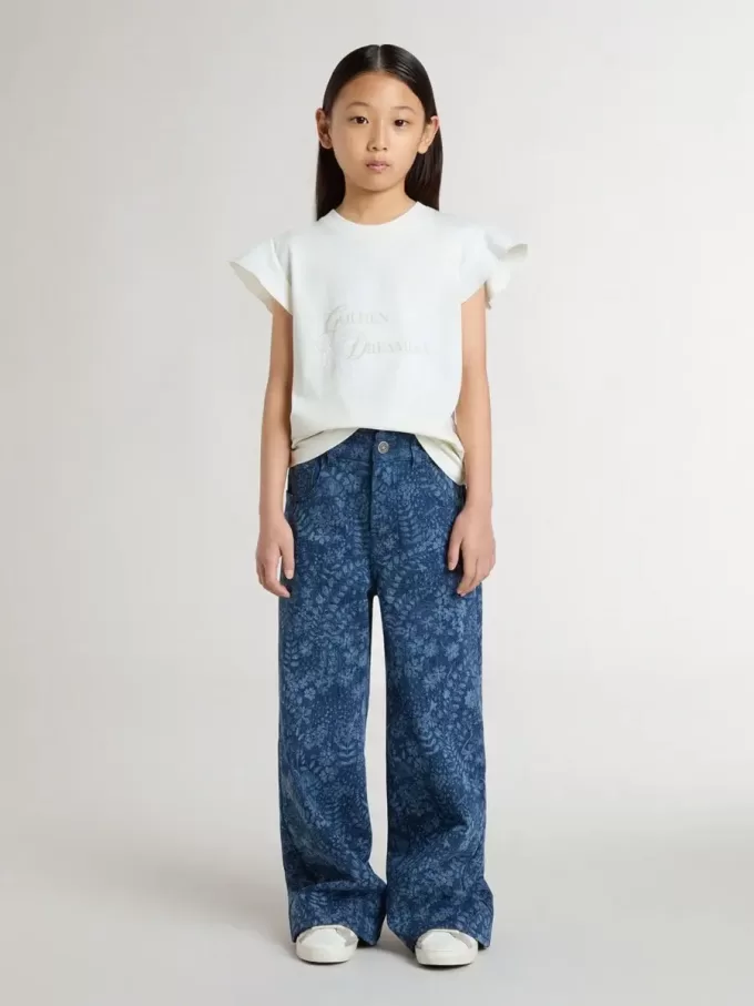 Camiseta para niña con mangas con volantes, letras y bordados Camiseta para niña con mangas con volantes, letras y bordados