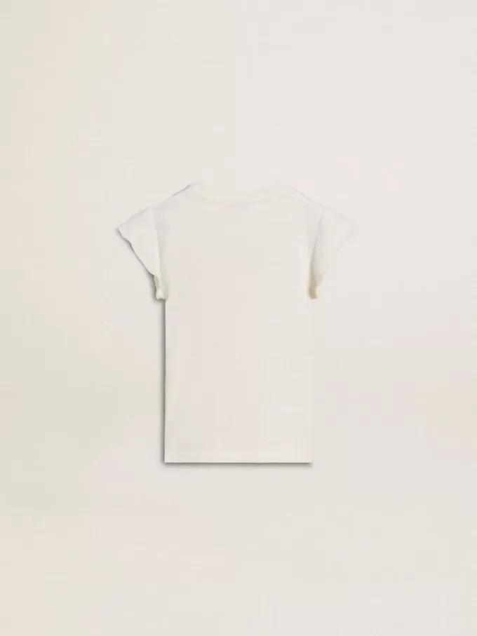 Camiseta para niña con mangas con volantes, letras y bordados Camiseta para niña con mangas con volantes, letras y bordados