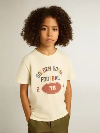 Camiseta para niño en blanco desgastado con letras multicolor