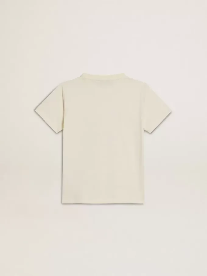 Camiseta para niño en blanco desgastado con letras multicolor