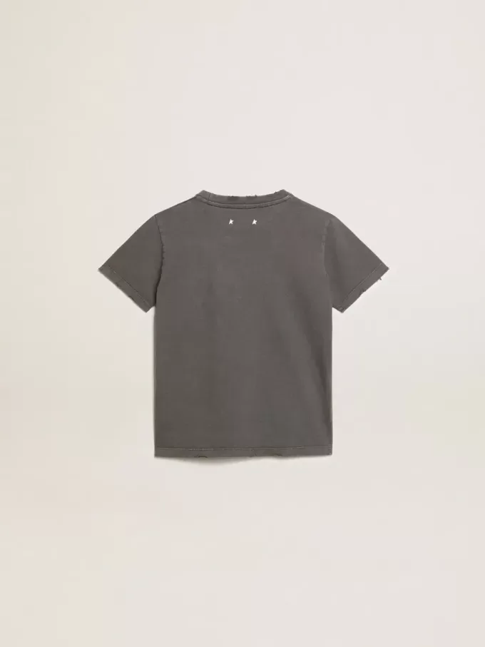 Camiseta para niño en color gris con tratamiento desgastado