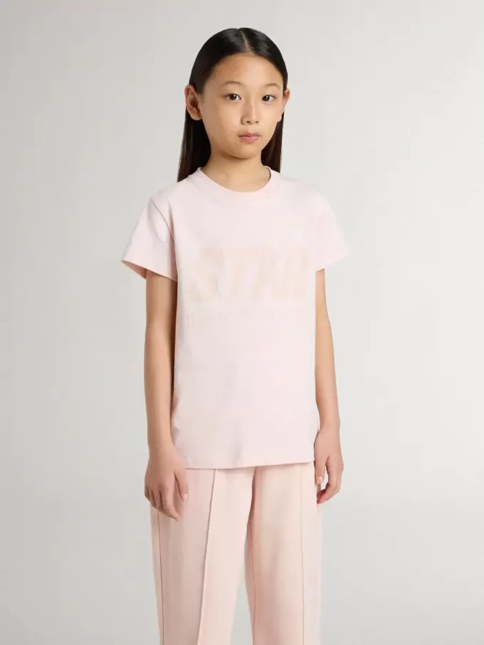 Camiseta rosa para niña con estampado rosa en la parte delantera