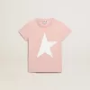 Camiseta rosa para niña con logotipo blanco y estrella maxi Camiseta rosa para niña con logotipo blanco y estrella maxi