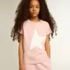 Camiseta rosa para niña con logotipo blanco y estrella maxi Camiseta rosa para niña con logotipo blanco y estrella maxi