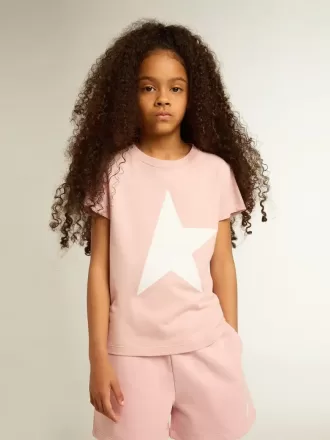 Camiseta rosa para niña con logotipo blanco y estrella maxi