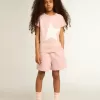 Camiseta rosa para niña con logotipo blanco y estrella maxi Camiseta rosa para niña con logotipo blanco y estrella maxi