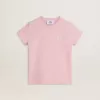 Camiseta rosa para niña con logotipo plateado brillante y estrella maxi