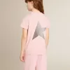Camiseta rosa para niña con logotipo plateado brillante y estrella maxi