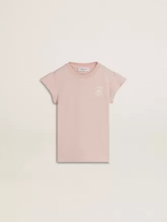 Camiseta rosa para niña con mangas con volantes y bordados