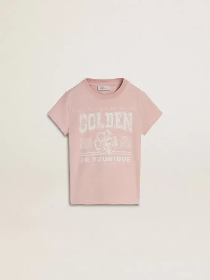 Camiseta rosa para niñas con estampado blanco Camiseta rosa para niñas con estampado blanco