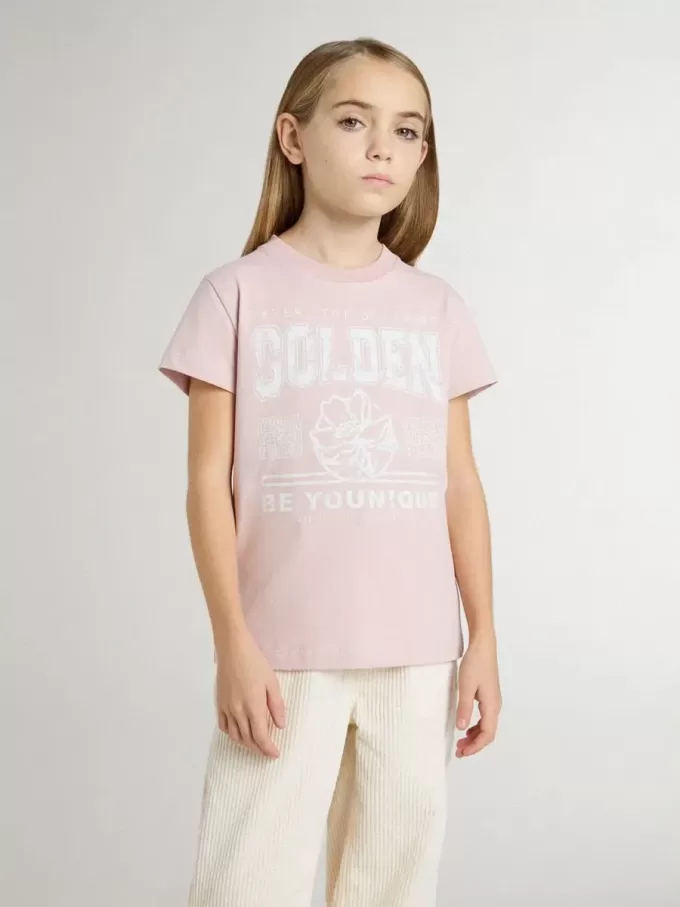 Camiseta rosa para niñas con estampado blanco Camiseta rosa para niñas con estampado blanco