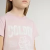 Camiseta rosa para niñas con estampado blanco Camiseta rosa para niñas con estampado blanco