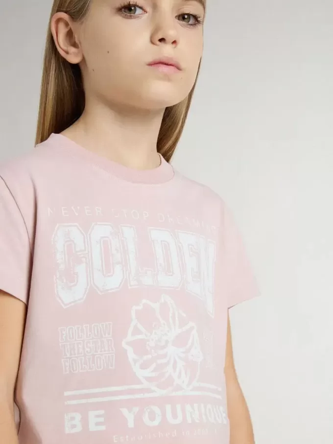 Camiseta rosa para niñas con estampado blanco Camiseta rosa para niñas con estampado blanco