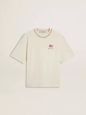 Camiseta sin mangas CNY desgastada en color blanco con bordado rojo