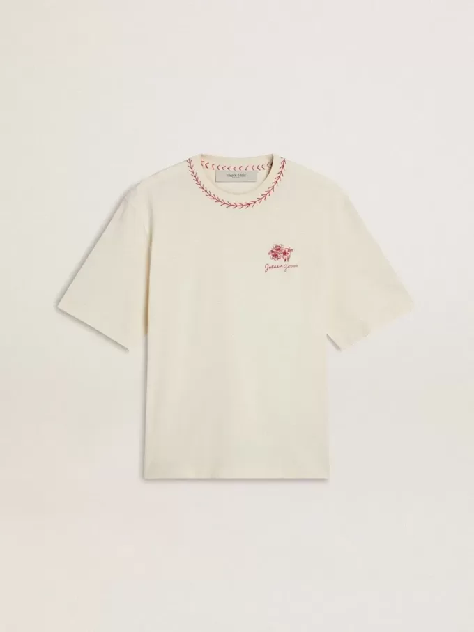 Camiseta sin mangas CNY desgastada en color blanco con bordado rojo