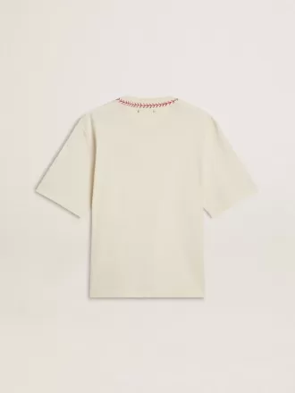 Camiseta sin mangas CNY desgastada en color blanco con bordado rojo