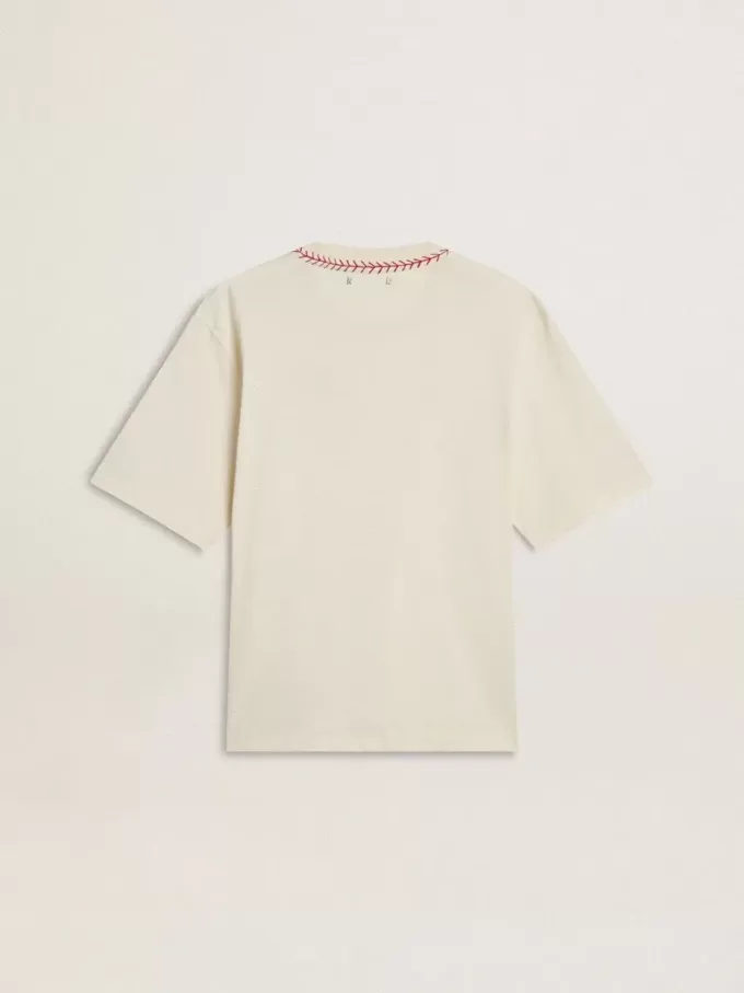 Camiseta sin mangas CNY desgastada en color blanco con bordado rojo