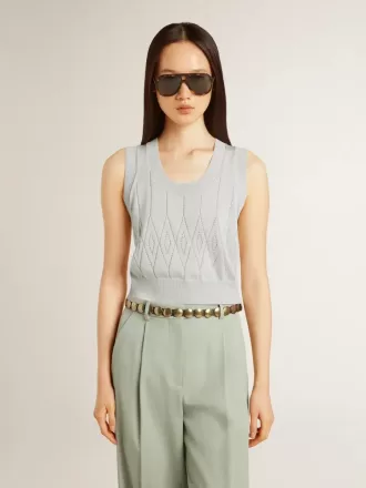 Camiseta sin mangas de punto azul celeste para mujer