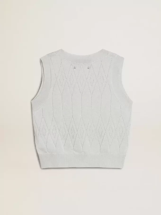 Camiseta sin mangas de punto azul celeste para mujer