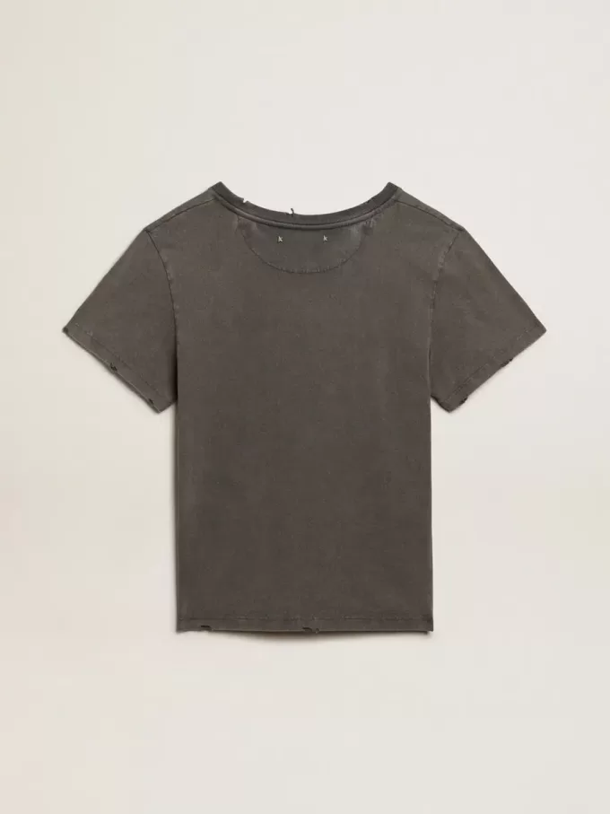 Camiseta slim fit desgastada en gris antracita Camiseta slim fit desgastada en gris antracita
