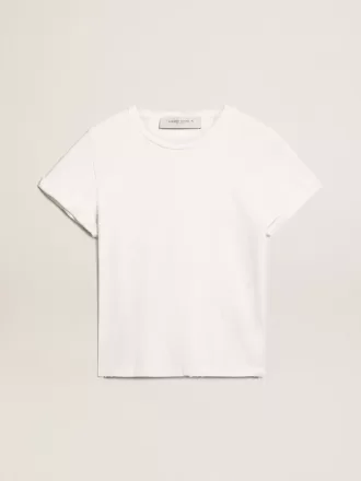 Camiseta slim fit para mujer en blanco con efecto desgastado