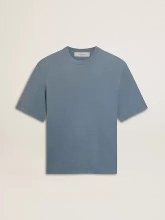 Camiseta unisex de algodón en azul celeste con estampado invertido en la espalda