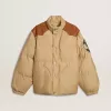 Cazadora bomber beige con detalles de cuero y parches
