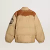 Cazadora bomber beige con detalles de cuero y parches